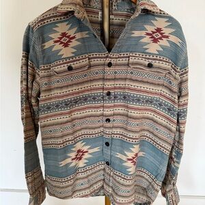 Faherty Blue and Beige Patterned Shirt Jacket